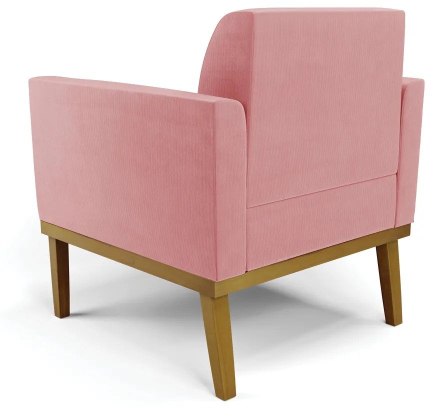 Sofá Namoradeira com Poltrona Base de Madeira Fixa Castanho Marisa Suede D03 - D'Rossi - Rose
