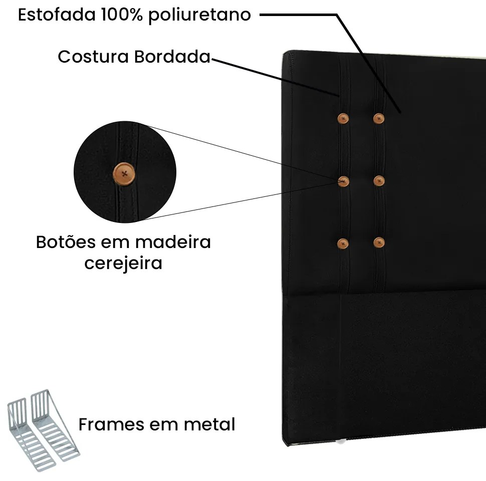 Cabeceira Cama Box Solteiro 90cm Gênova Suede Preto - Sheep Estofados - Preto
