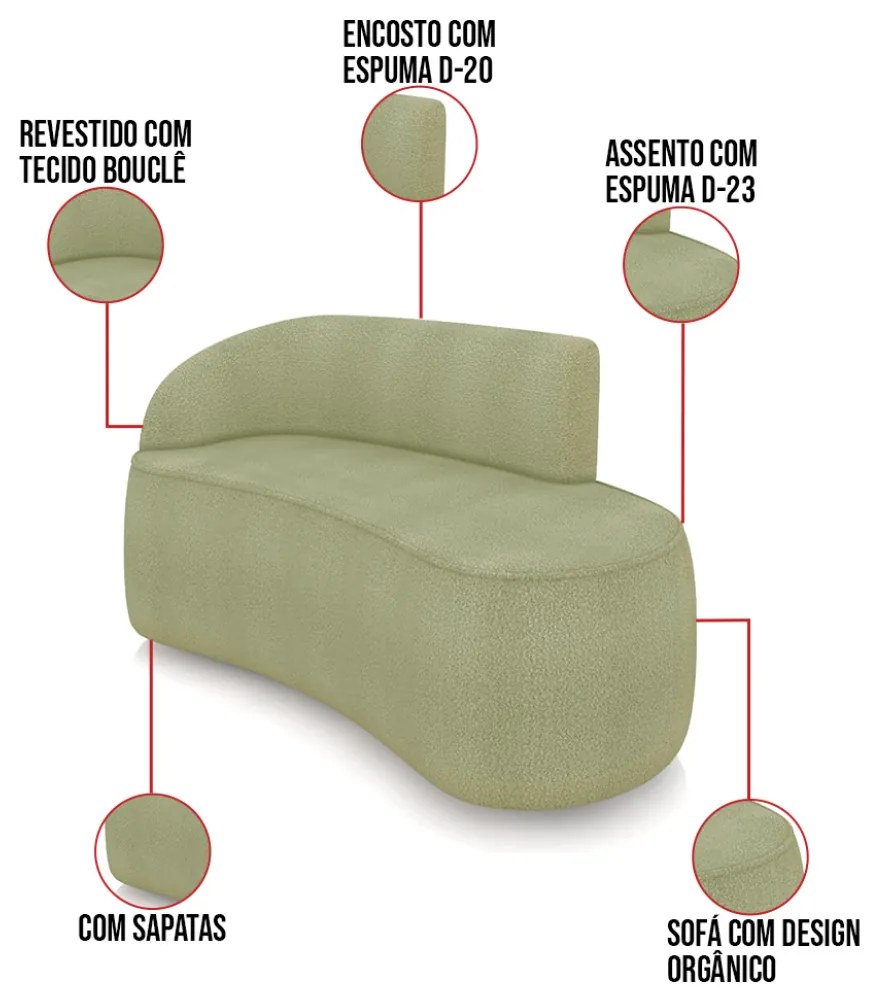 Sofá 2 Lugares Orgânico 140 cm Morgan Bouclê D03 - D'Rossi - Verde Pistache