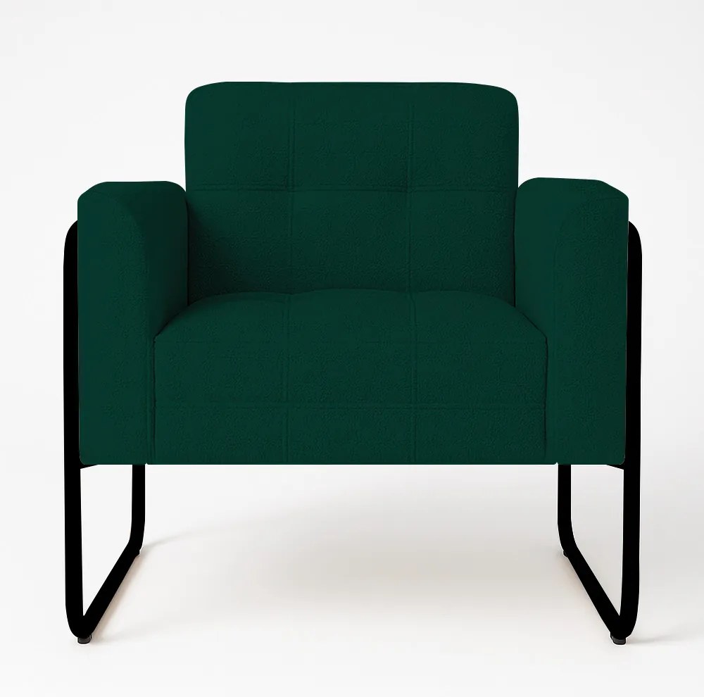 Poltrona Sala Industrial Alta Tubo Preto Elisa Bouclê D03 - D'Rossi - Verde