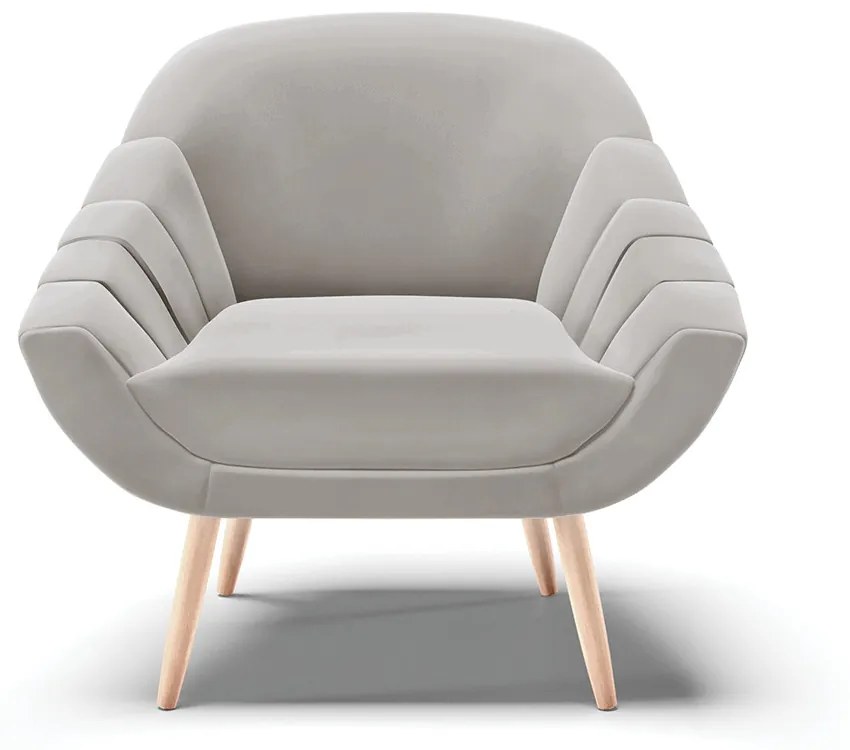 Kit 01 Namoradeira 02 Lugares e 02 Poltronas Giovana Veludo Cinza Pés Palito Natural - Indo Decorar