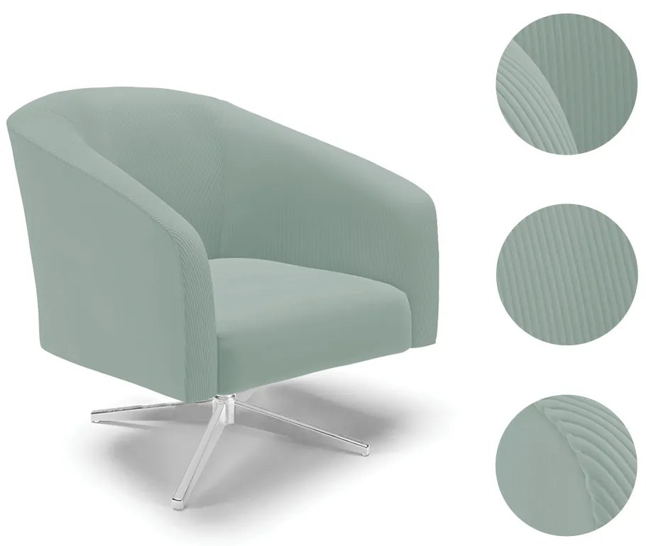 Poltrona Decorativa Giratória Cromada Stella Cotelê Int/Veludo D03 - D'Rossi - Menta