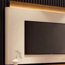 Painel TV 85 Pol Nobre e Rack Bancada Ária Off/Cinamomo - HB Móveis