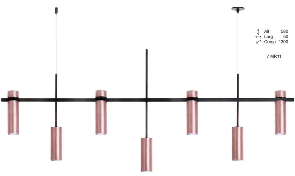 Pendente Trap Retangular 130X05X58Cm Tubos Fixo Assimetricos Metal Alu... (DOURADO FOSCO)