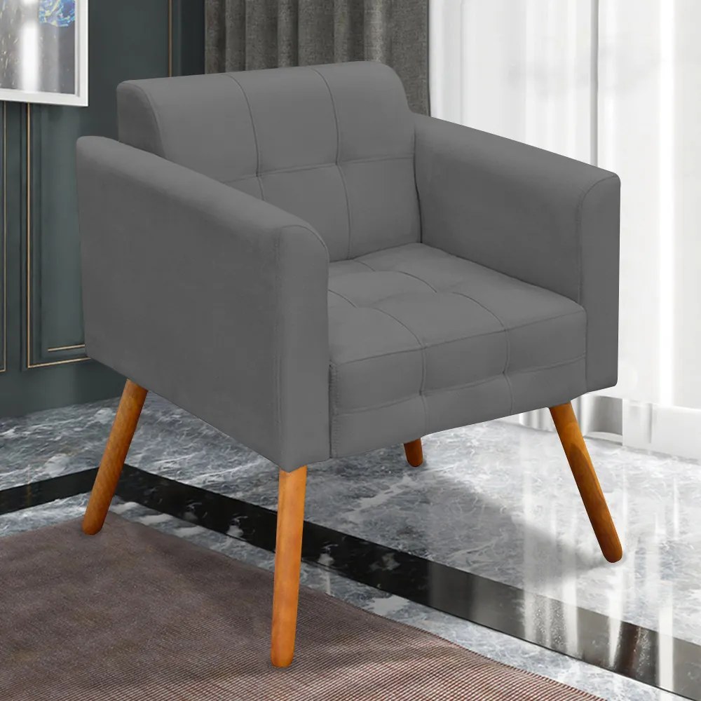 Poltrona Decorativa Pés Palito Karen Suede Grafite G19 - Gran Belo