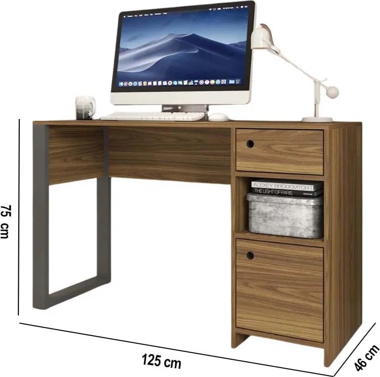 Escrivaninha Mesa Computador Com Gaveteiro 125cm Anelise Bege Amarelado/Preto C01 - D'Rossi