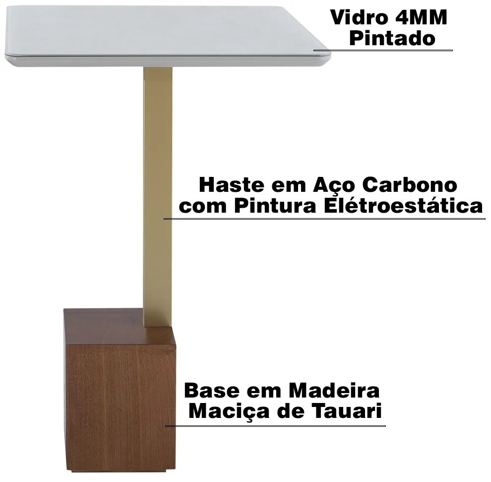 Mesa Lateral Decorativa Para Sala de Estar Goagil 40x40 Tampo Off White Base Amêndoa Metal Dourado G55 - Gran Belo