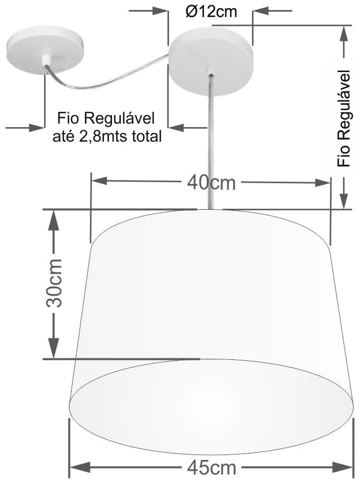 Lustre Pendente Cone Com Desvio Md-4277 Cúpula 30/40x45cm Preto - Bivolt