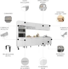 Armário de Cozinha Com Tampo CP05 320cm Pérola Branco Z34     - Mpozen