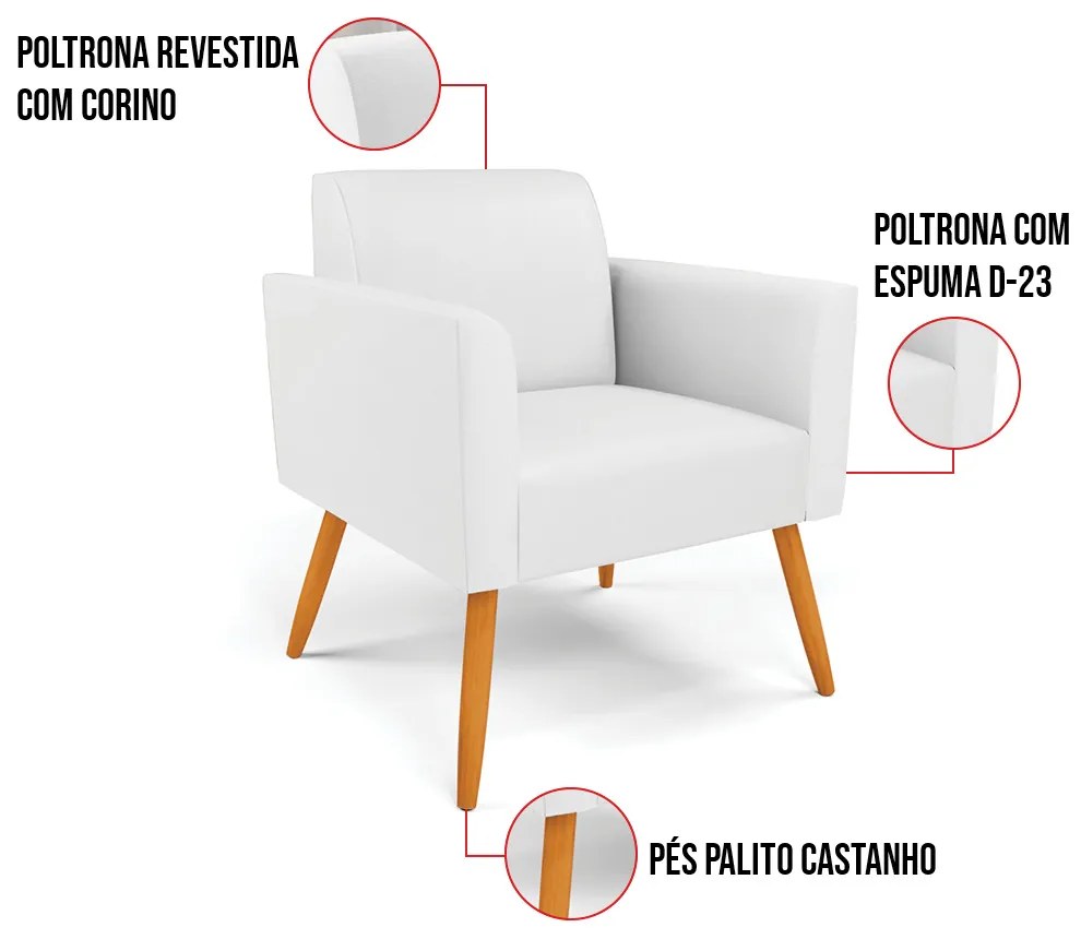 Kit 2 Poltronas Pés Palito Castanho Marisa Corino - Branco