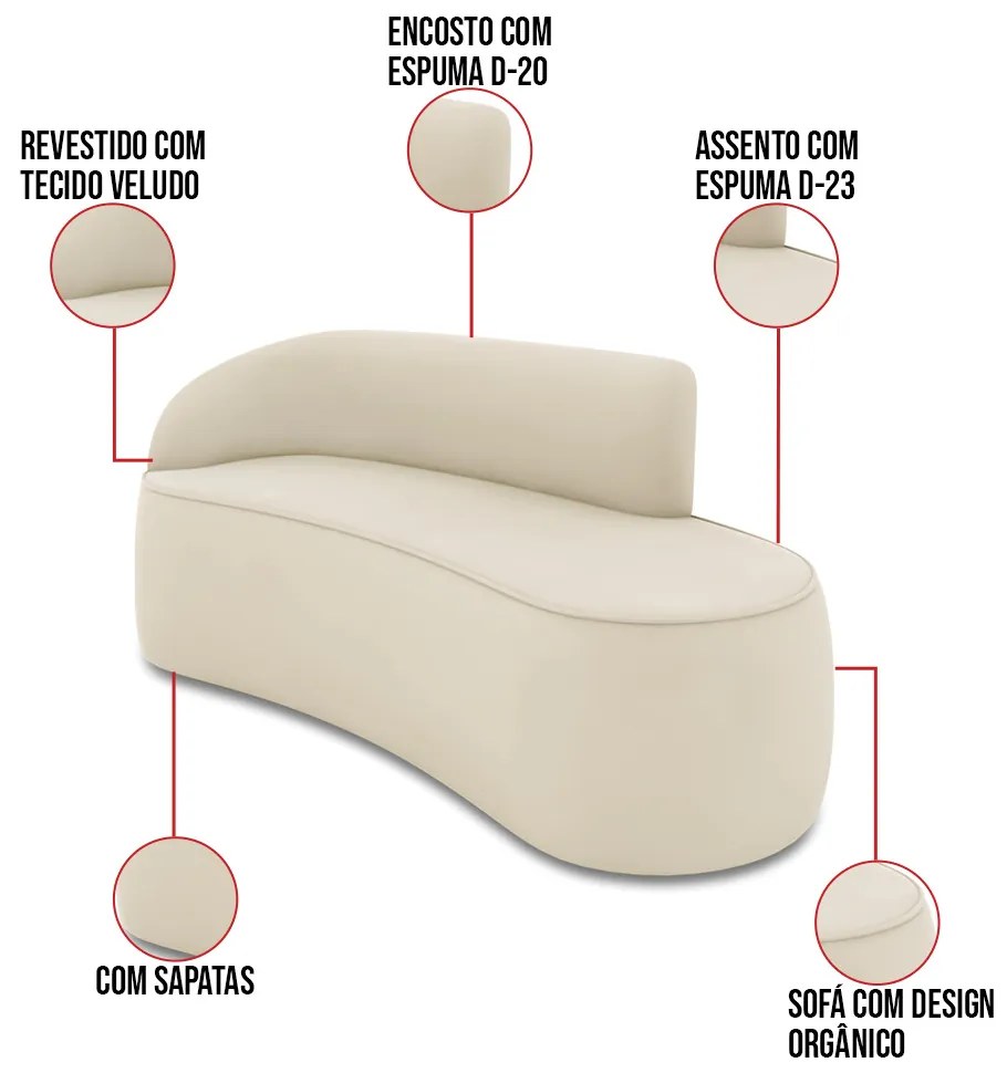 Sofá 3 Lugares Orgânico 180cm Morgan e 2 Poltronas Lua Veludo Bege D03 - D'Rossi