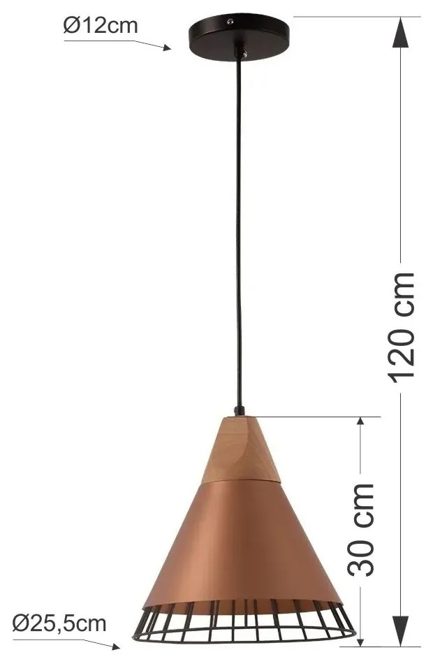 Pendente Alumínio RPX Wood Cobre - Design Industrial - Startec Bivolt