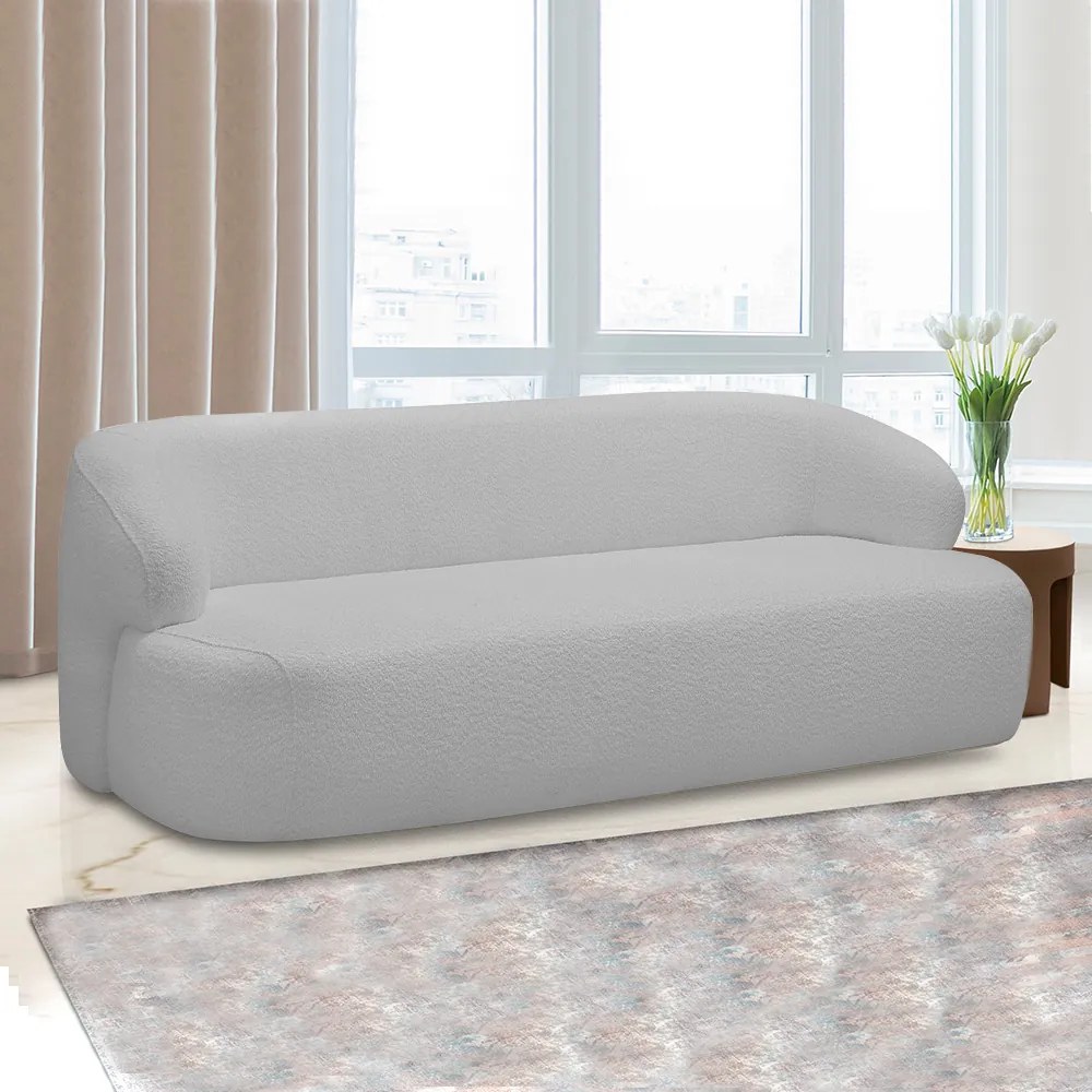 Conjunto Sala de Estar Decorativo Charlote 1 Poltrona Namoradeira 150cm 1 Poltrona Base Fixa com Puff Bouclê Cinza G88 - Gran Belo