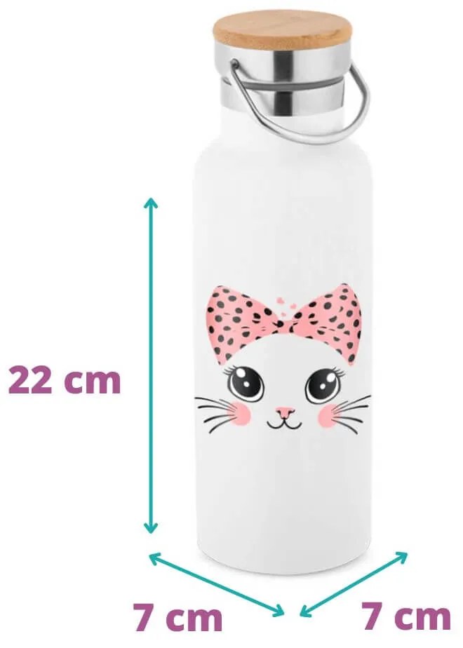 Garrafa Térmica 500 ml Gata Gatinha Miau Tamapa Bambu - Branco