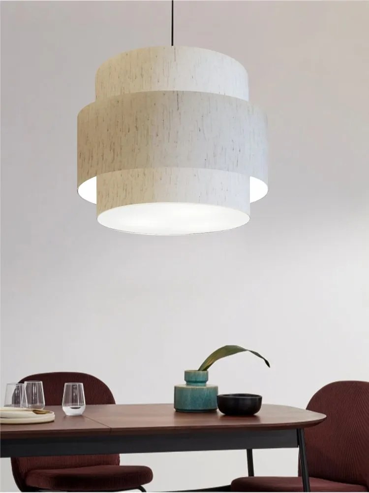 Lustre Pendente Cilíndrico Md-4384 Cúpula em Tecido Linho Bege Tam 50cm