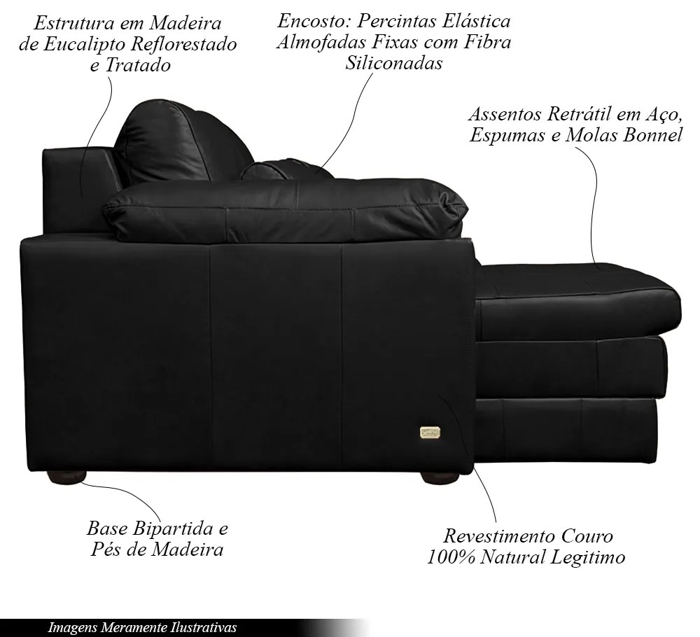 Sofá Decorativo Piece Bipartido Retrátil Sala de Estar 215cm Couro Preto G58 - Gran Belo
