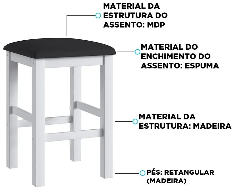 Conjunto 2 Banquetas Estofadas Madeira Espuma - Branco/preto