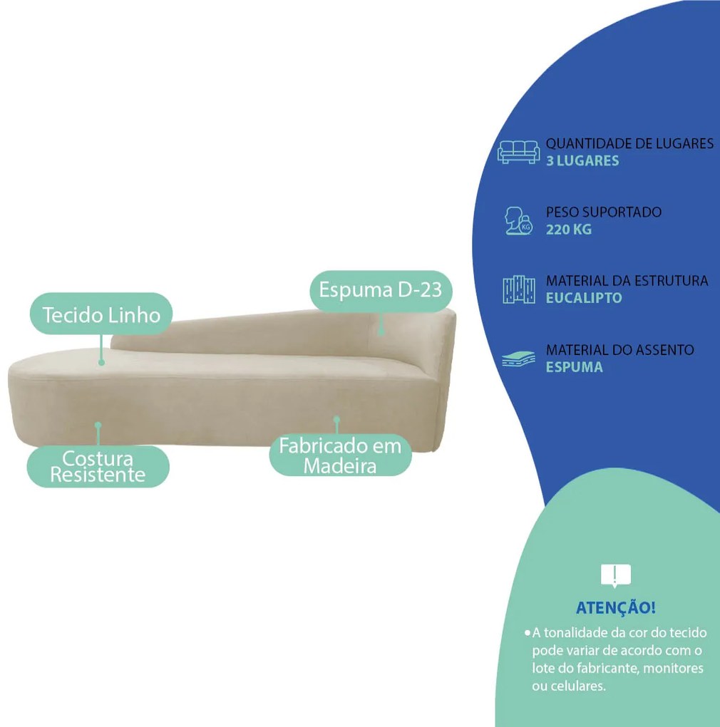 Kit Sofá Curvo França 160cm L.E e 2 Poltronas Luiza Max Conforto, Elegância e Design Moderno Linho