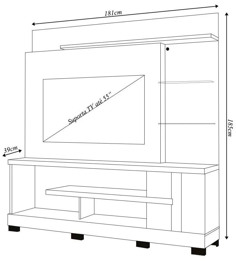 Home Theater Maxim Porta 2 Prateleiras Iluminação LED MDP até 55 Calacata/OffWhite G97 - Gran Belo