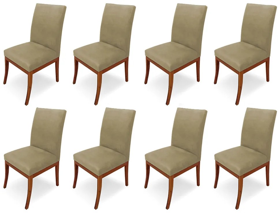 Conjunto 8 Cadeiras Raquel para Sala de Jantar Base de Eucalipto Suede Nude