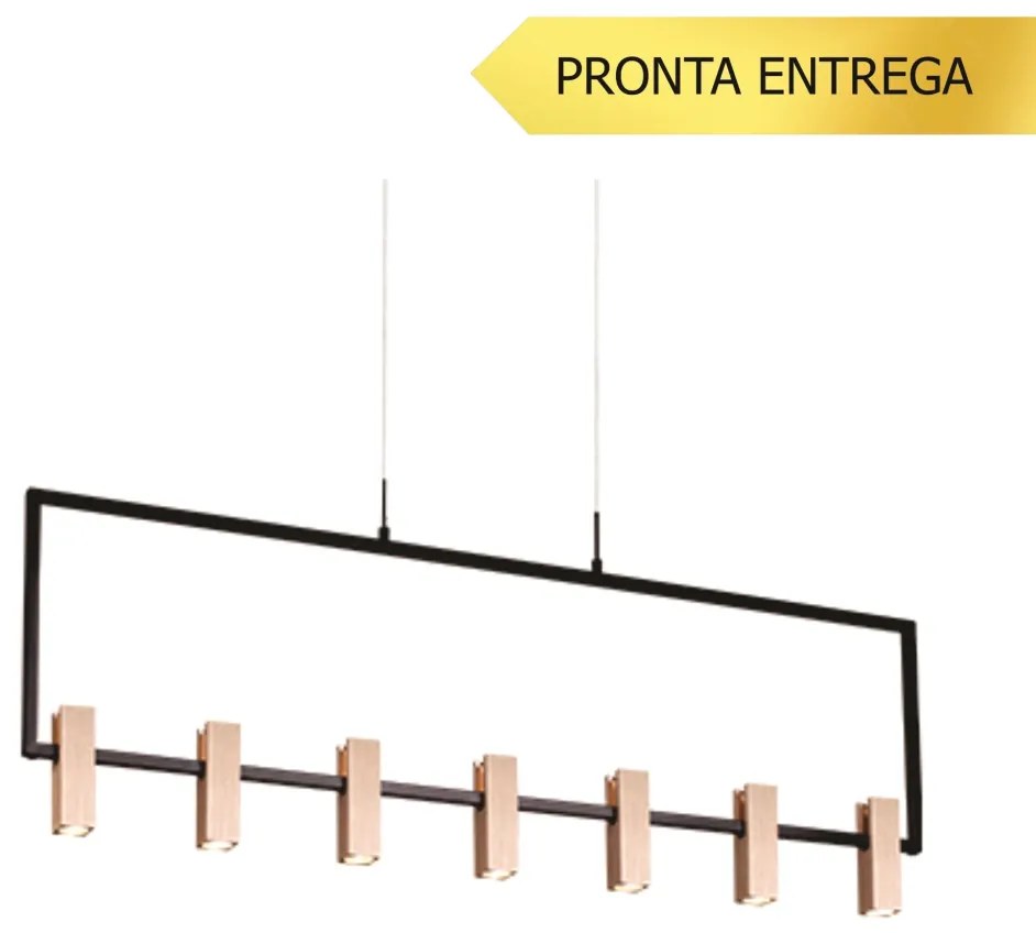 Pendente Sky 09X120Cm Preto E Cobre Led 50W 3000K Ip20 - Opus Dn 37813