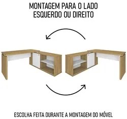 Mesa Escrivaninha em L 135x168cm 1 Porta Sharp A06 Olmo/Branco - Mpoze