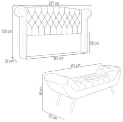 Cabeceira Cama Box King 195cm Provença e Recamier Veneto Z37 Sintético