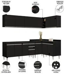 Armário de Cozinha Modulado de Canto 6 Peças CP31 Balcão sem Tampo Pre
