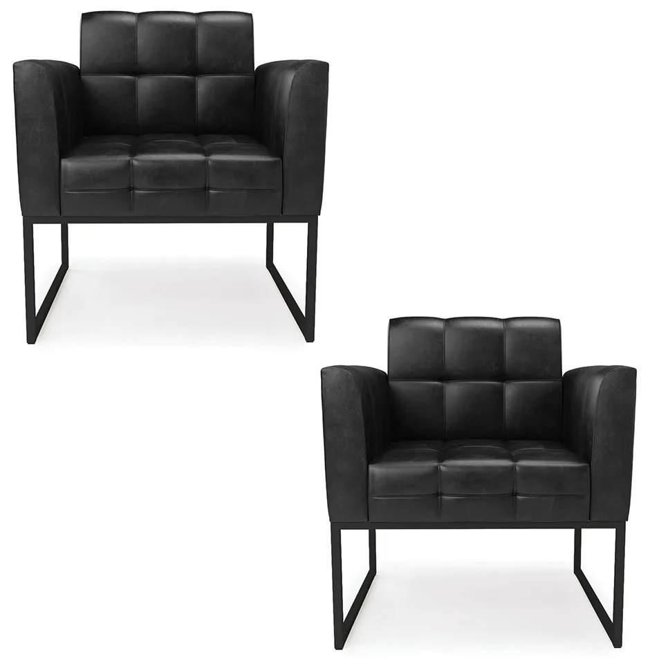 Poltrona Sala Decorativa Kit 2 Elisa Industrial Preto Sintético Pu D03 - D'Rossi - Preto