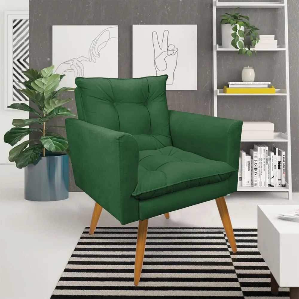 Kit 1 Sofá Namoradeira e 2 Poltronas Tais Suede Pés Palito Castanho - D'Rossi - Verde