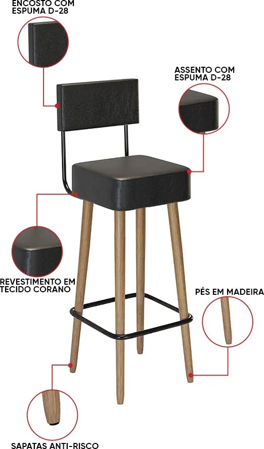 Mesa Bistrô Alta Dhalia e 2 Banquetas 70cm Barcelona PU S02 - D'Rossi - Preto