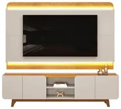 Painel Para TV 75 Pol e Rack Bancada Com LED 220cm Collie D04 Cedro/Ba