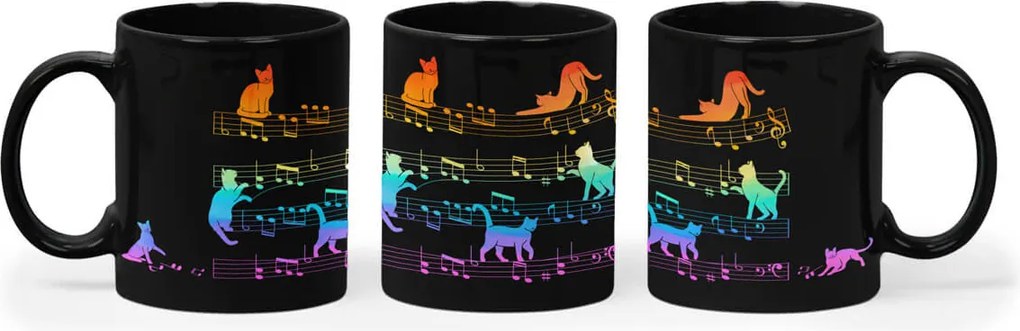 Caneca Gato Musical Cat Lover Preta Arco Iris