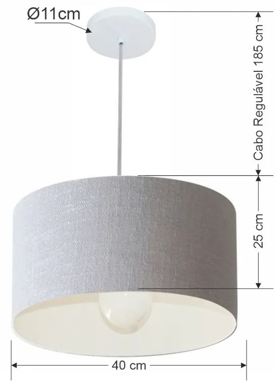 Lustre Pendente Cilíndrico Md-4202 Cúpula em Tecido 40x25cm Rustico Cinza - Bivolt