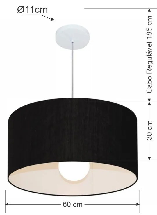 Lustre Pendente Cilíndrico Md-4169 Cúpula em Tecido 60x30cm Preto - Bivolt