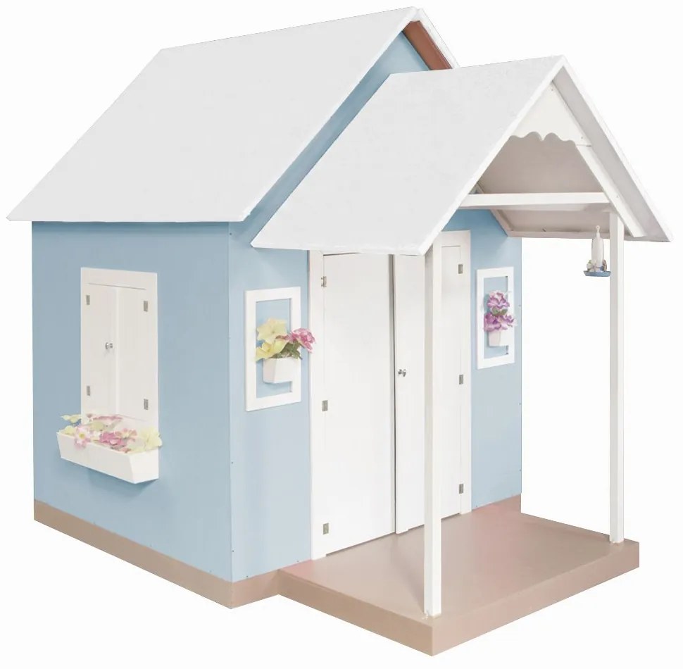 Casinha de Brinquedo Artesanal MDF com Telhado Branco/Azul Bebê L12 - Gran Belo