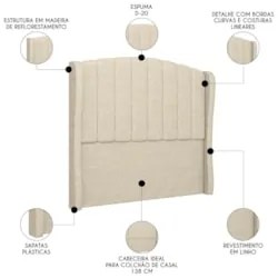 Cabeceira Casal Cama Box 140cm Glenda Z04 Linho Bege - Mpozenato
