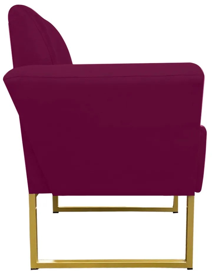 Poltrona Dora Suede Base Metálica Dourado D'Rossi - Vinho