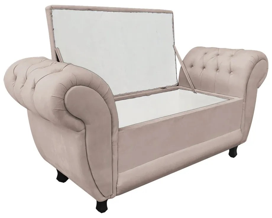 Recamier com Baú Grécia Namoradeira Calçadeira Suede - D'Rossi - Bege