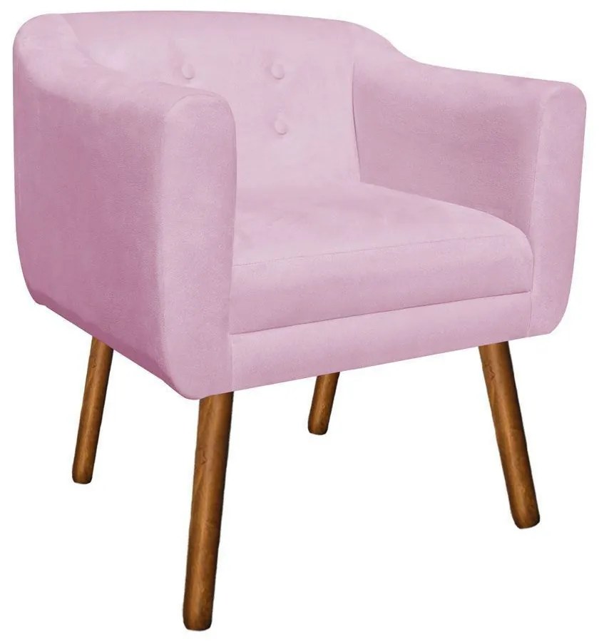 Kit 01 Namoradeira 02 Lugares e 01 Poltrona Julia Suede Rosa Bebê Pés Palito Castanho D'Rossi