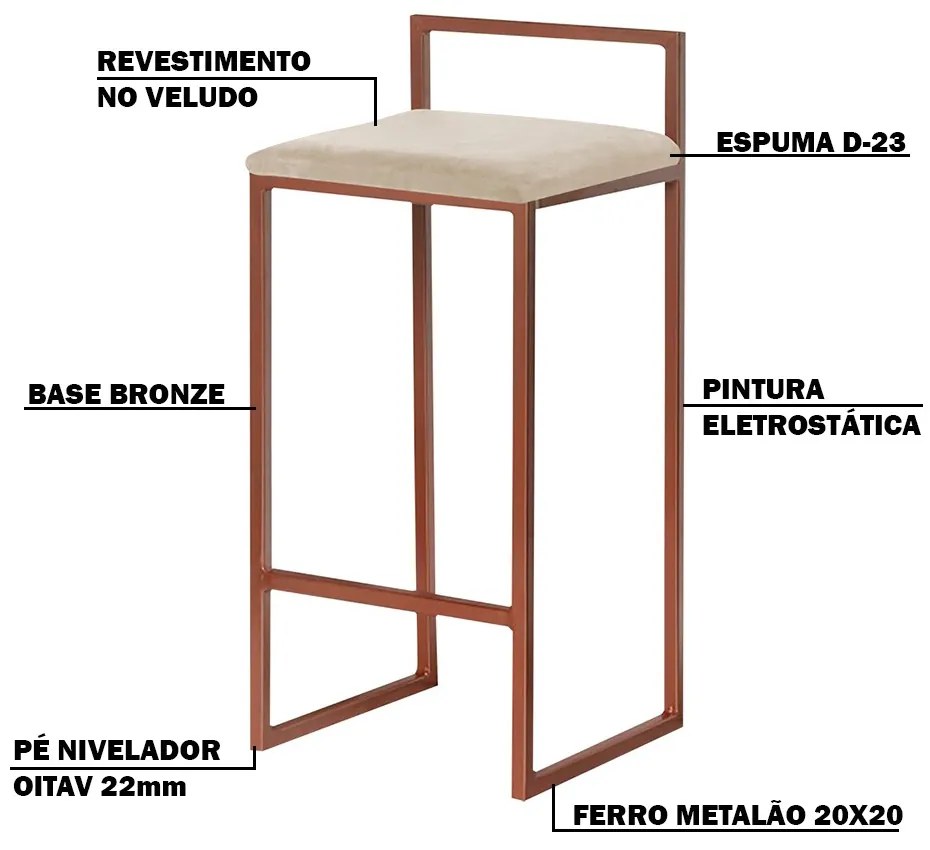Kit 2 Banquetas Decorativa Jasmine Base Bronze Veludo Bege G41 - Gran Belo