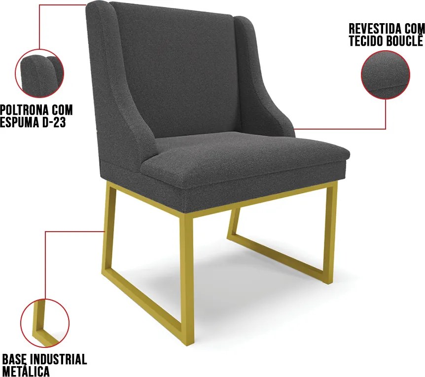 Cadeira Sala de Jantar Industrial Dourado kit 2 Liz Bouclê D03 - D'Rossi - Grafite