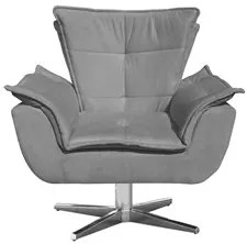 Poltrona Decorativa Base Giratória Cromada com Puff Opla Suede Grafite