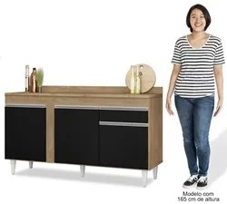 Balcão Gabinete para Pia com Tampo 150cm 3 Portas 1 Gaveta Dakota Cast