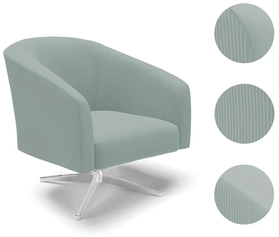 Poltrona Decorativa Giratória Cromada Stella Cotelê Ext/Veludo D03 - D'Rossi - Menta