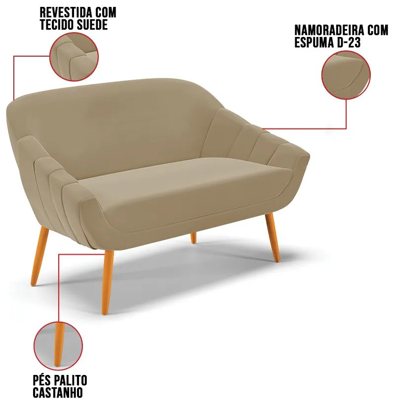 Kit 01 Namoradeira 02 Lugares e 02 Poltronas Giovana Suede Pés Palito Castanho D03 - D'Rossi 



 - Marrom Rato