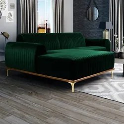 Sofá 320cm 5 Lugares com Chaise Esquerdo Pés Gold Molino C-303 Veludo
