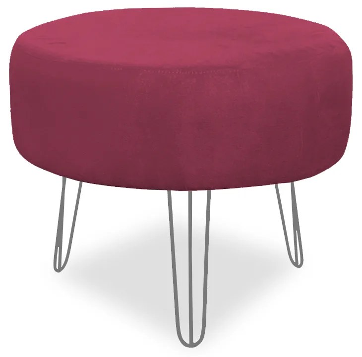 Puff Chloe Pés Hairpin Legs Prata Suede Bordo