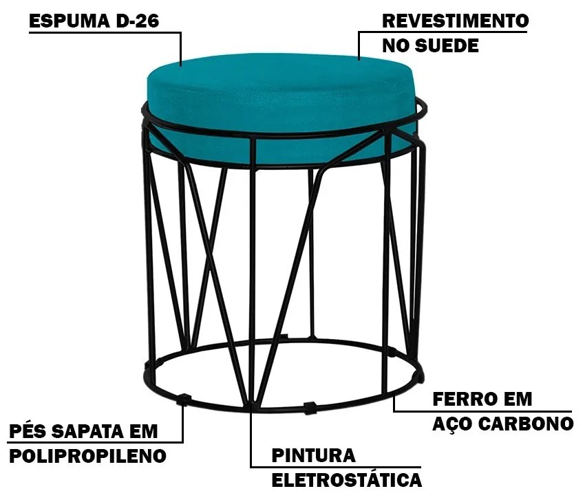Puff Decorativo Sala de Estar Base Preto Chloe Suede Azul Claro G41 - Gran Belo