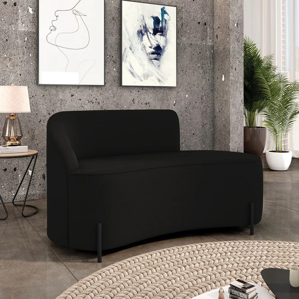 Sofá 2 Lugares Orgânico 140cm Pé Ferro Preto Morgan Suede D03 - D'Rossi - Preto